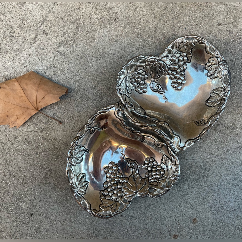 Vintage, Stainless Steel, Silver Plated Two Heart Dish